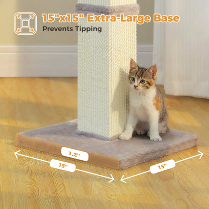 32" Tall Sisal Cat Scratching Post for Indoor Cats - Durable Cat Scratcher with Wide Base, Gray
