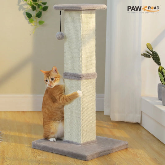 32" Tall Sisal Cat Scratching Post for Indoor Cats - Durable Cat Scratcher with Wide Base, Gray
