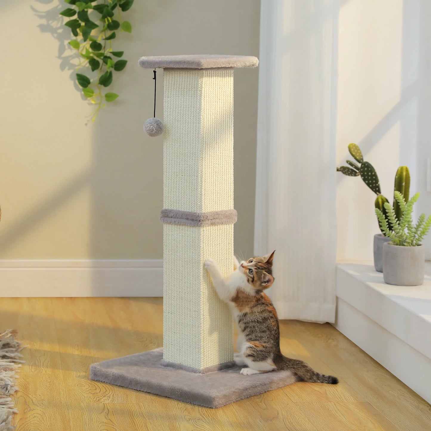 32" Tall Sisal Cat Scratching Post for Indoor Cats - Durable Cat Scratcher with Wide Base, Gray