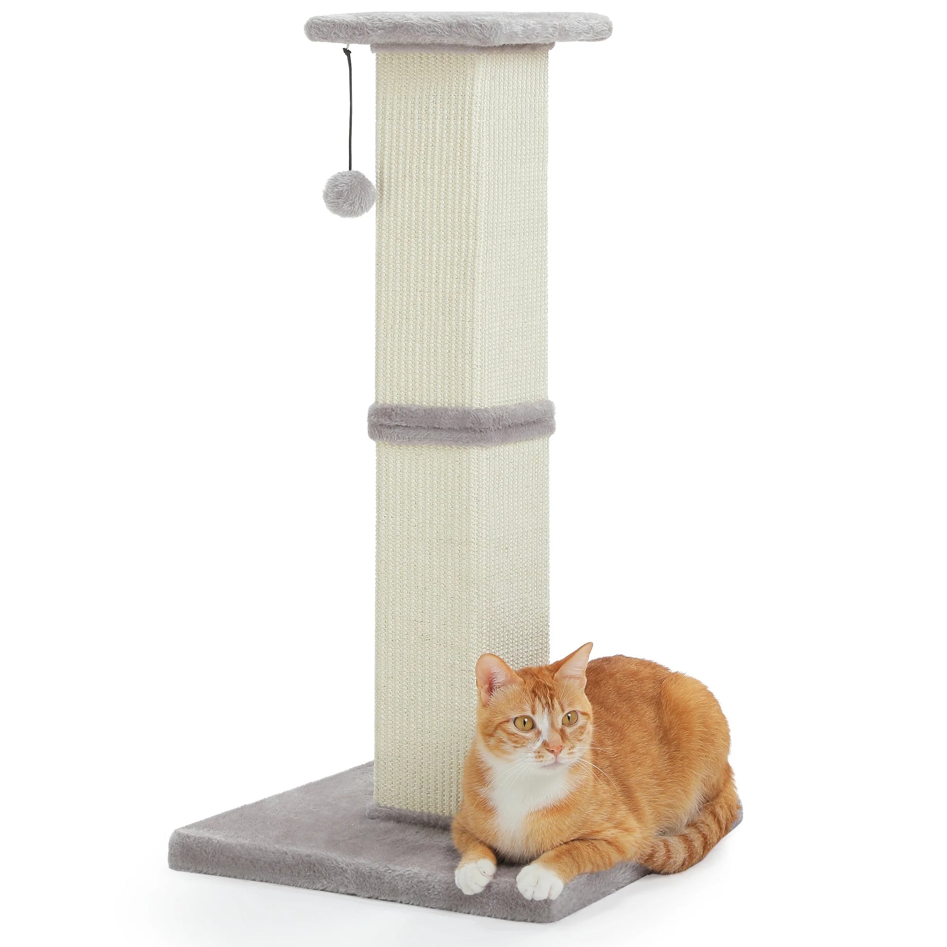 32" Tall Sisal Cat Scratching Post for Indoor Cats - Durable Cat Scratcher with Wide Base, Gray