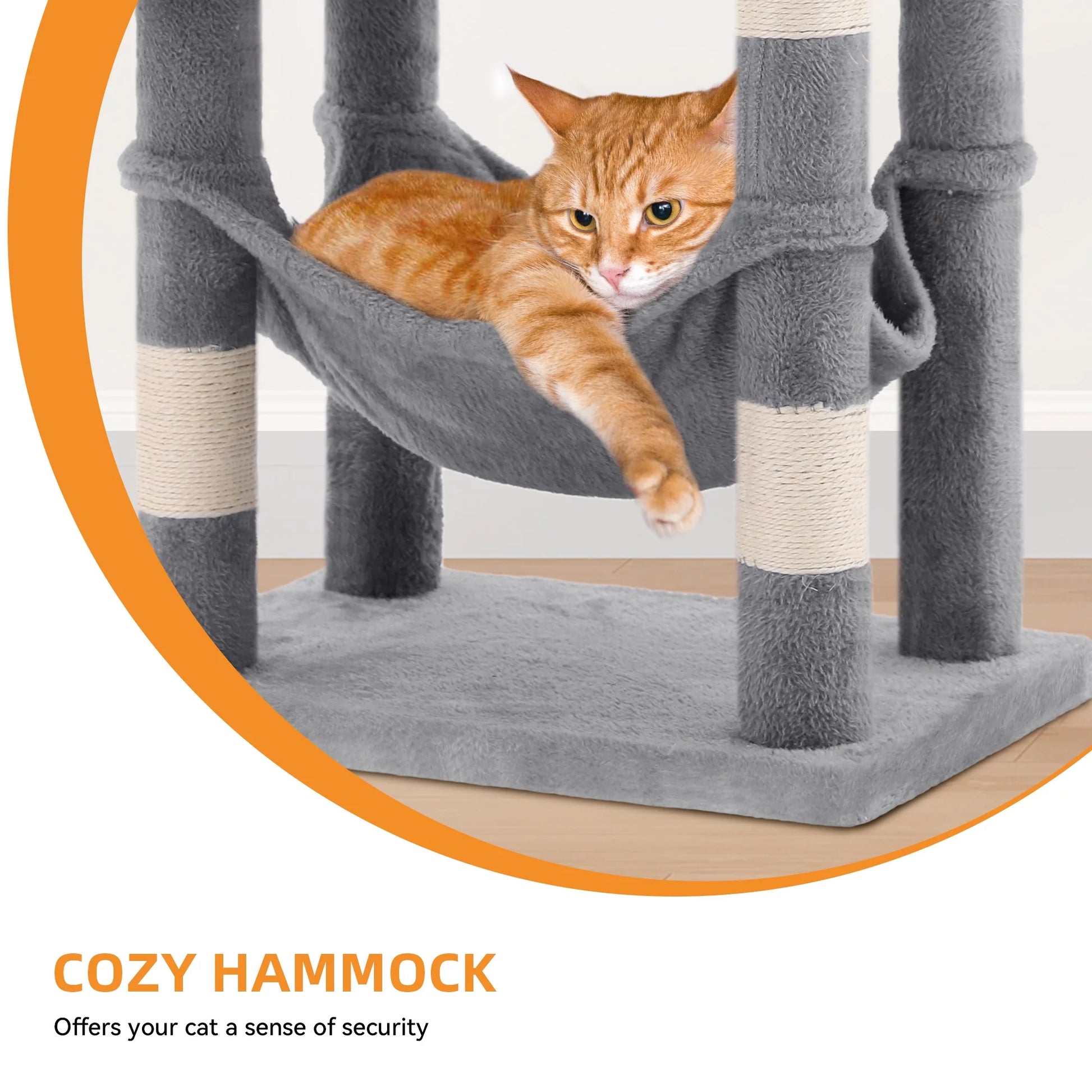 44" Cat Tree Condo with Scratching Posts & Hammock, Indoor Pet Play Center, Light Gray
