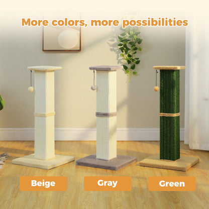 32" Tall Sisal Cat Scratching Post for Indoor Cats - Durable Cat Scratcher with Wide Base, Gray
