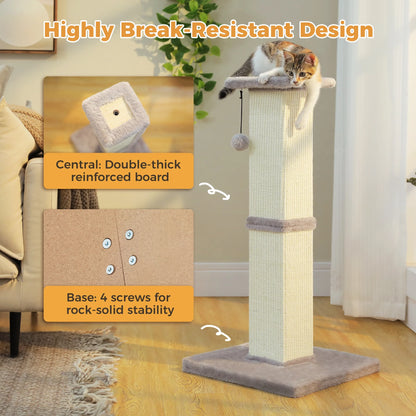 32" Tall Sisal Cat Scratching Post for Indoor Cats - Durable Cat Scratcher with Wide Base, Gray