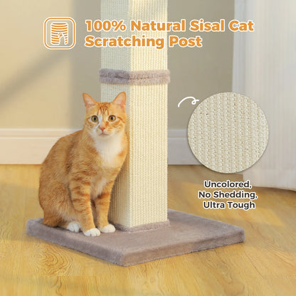 32" Tall Sisal Cat Scratching Post for Indoor Cats - Durable Cat Scratcher with Wide Base, Gray
