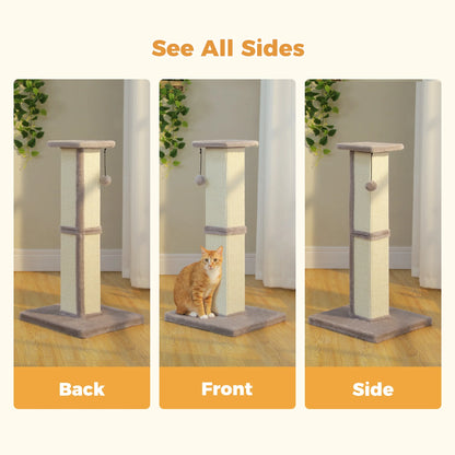 32" Tall Sisal Cat Scratching Post for Indoor Cats - Durable Cat Scratcher with Wide Base, Gray