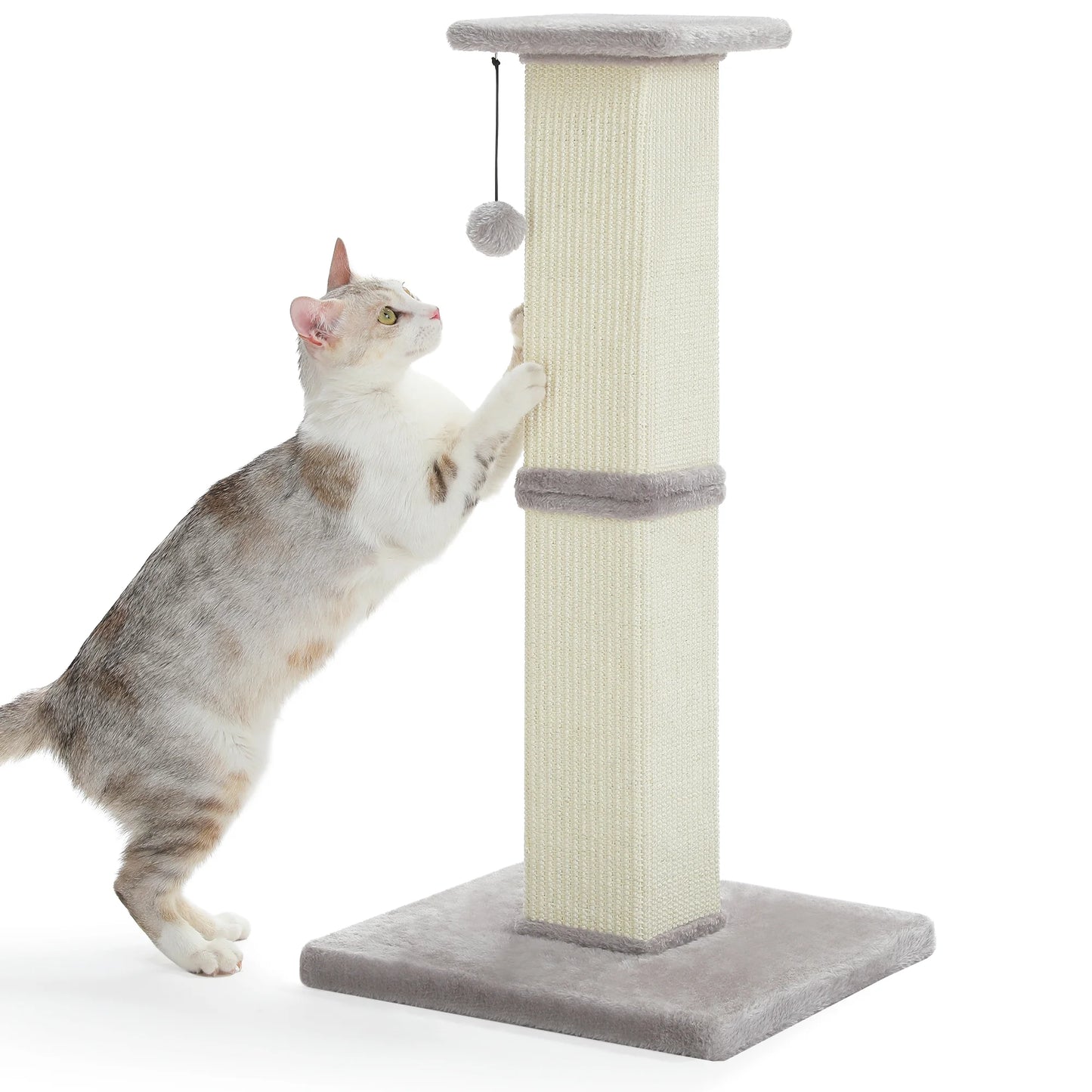 32" Tall Sisal Cat Scratching Post for Indoor Cats - Durable Cat Scratcher with Wide Base, Gray