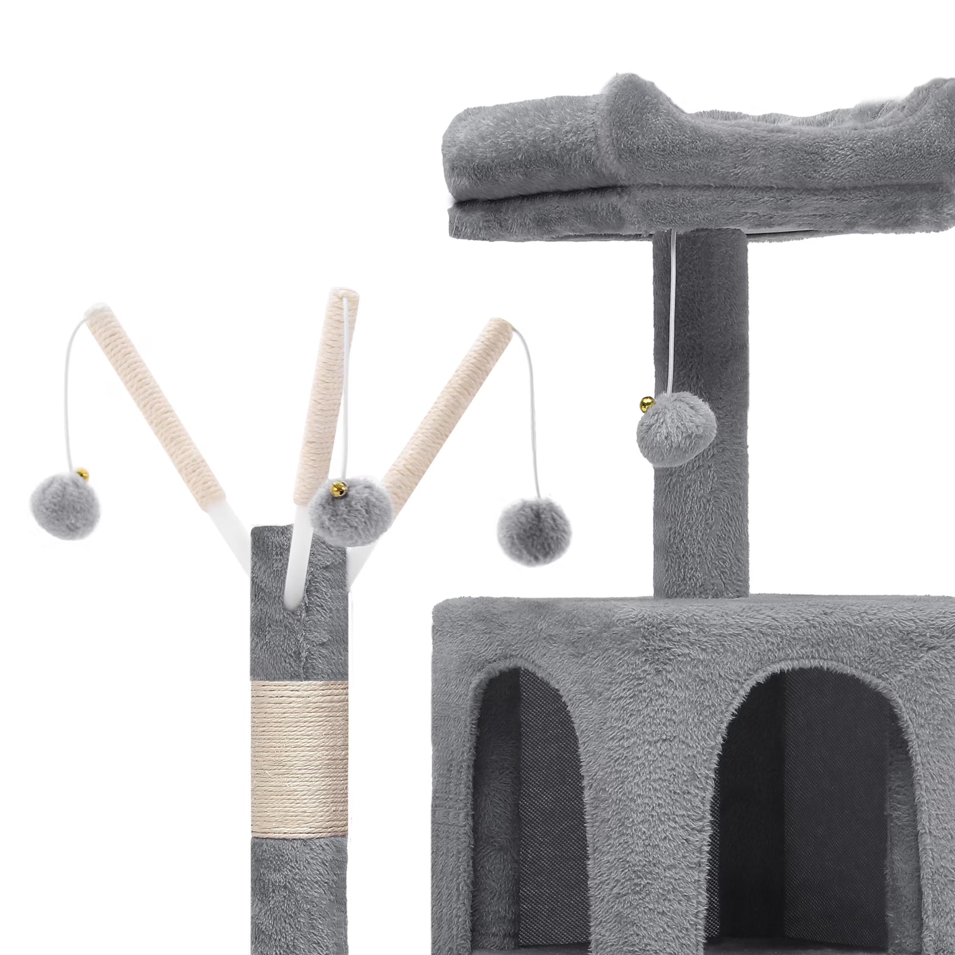 44" Cat Tree Condo with Scratching Posts & Hammock, Indoor Pet Play Center, Light Gray